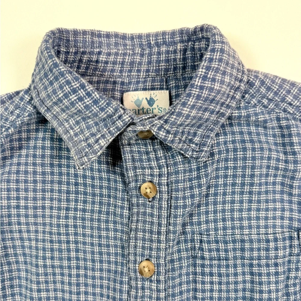 CARTERS Boys Button Up Shirt 18M‎ Blue Plaid Long Sleeve Classic Preppy Everyday